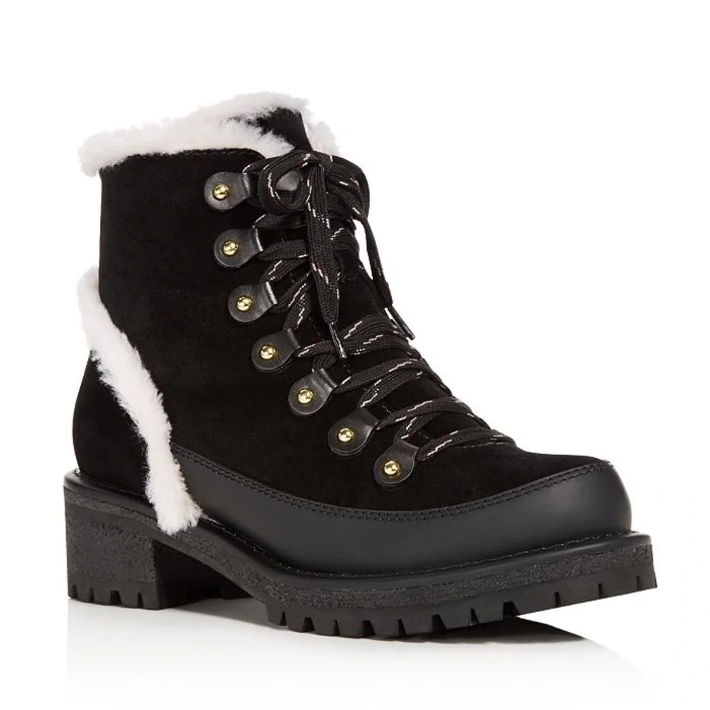 Tory Burch Cooper Suede and Sheep Fur Black Boot Sz8